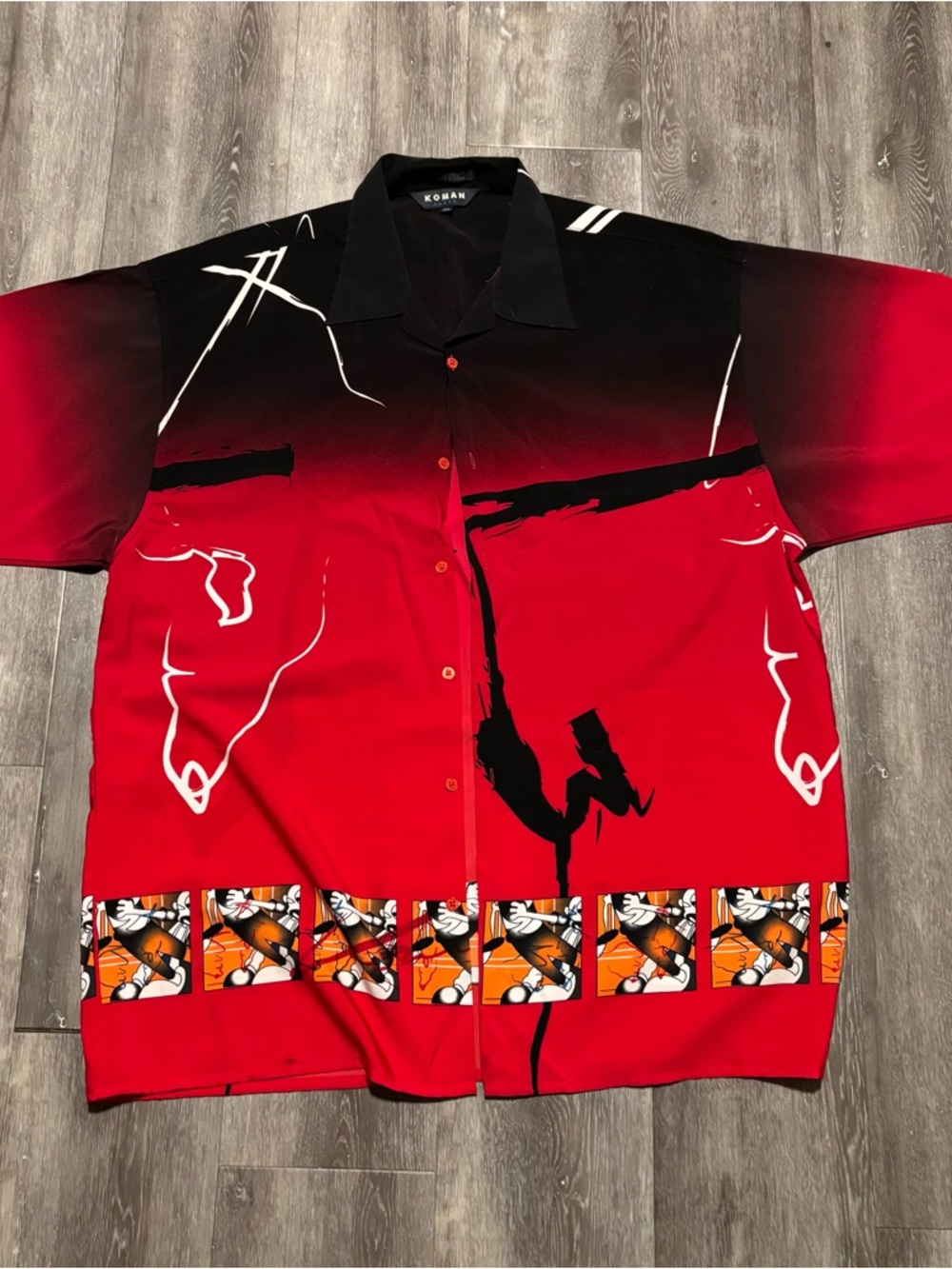 Koman Sport Vintage Y2K Anime Theme Button Down Red / Black Men's XL
